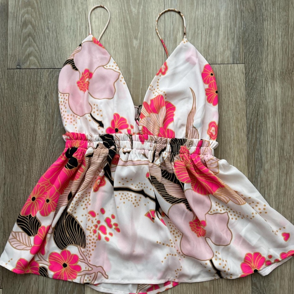Express Floral Pink and White Halter Top